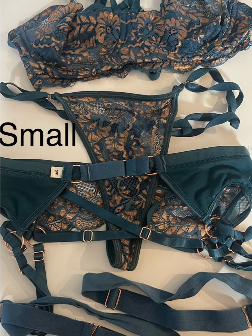 Teal Lace Strappy Lingerie Set - Small and medium 3 different sets bundle